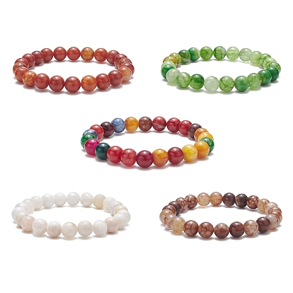 Dyed Natural Weathered Agate Round Beaded Stretch Bracelet for Women