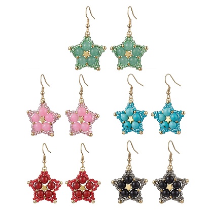 Драгоценный камень болтаются серьги, со стеклянными бусинами и 304 крючками для сережек из нержавеющей стали, звезда