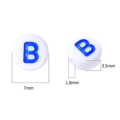 1000Pcs Opaque Acrylic Beads, with 1roll Clear Elastic Crystal Thread, for DIY Children's Day Themed Bracelets Making Kits, Flat Round with Letter & Heart