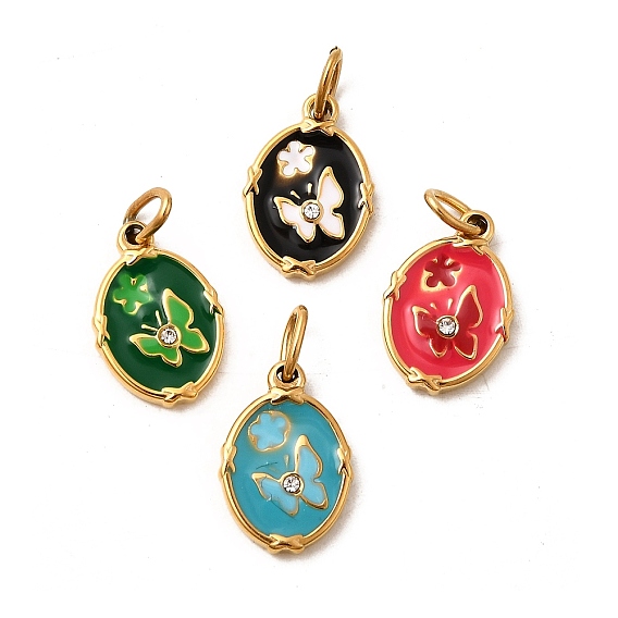 304 эмалированная нержавеющая сталь с подвесками из стразов, подвески в форме овала и бабочки, ионное покрытие (ip), с целью перехода в кольце