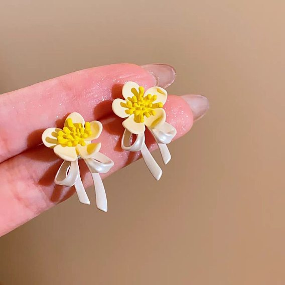 Alloy Flower Stud Earrings for Women