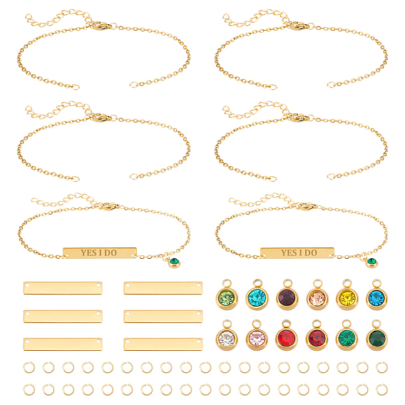 304 Браслет из прямоугольных звеньев из нержавеющей стали с подвесками в виде камней, соответствующих рождению, набор для самостоятельного изготовления