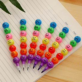 Funny Plastic Pencils, Detachable Crayon for Painting, Round with Smiling Face