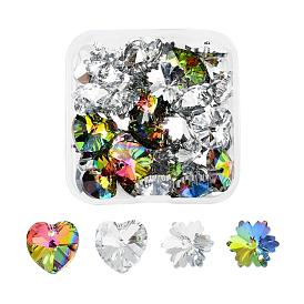 40Pcs 4 style Electroplated Glass Pendants, Silver Plated Bottom, Faceted, Heart & Snowflake