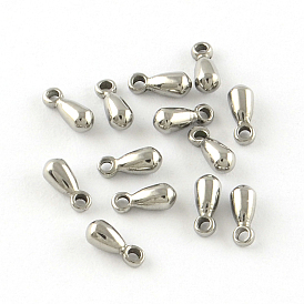 Smooth Surface 201 Stainless Steel Charms, Chain Extender Drop, Teardrop, 6x2.5mm, Hole: 1mm