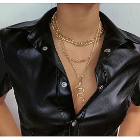 Edgy Snake Pendant Chunky Chain Layering Necklace for Punk Style Statement