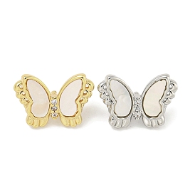 Brass Pave Clear Cubic Zirconia Butterfly Connector Charms with Sea Shell