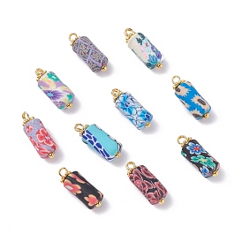 Pendentifs faits à la main en perles d'argile polymère imprimées de fleurs, avec des goupilles à tête sphérique en laiton et des perles d'espacement de marguerite en alliage de style tibétain