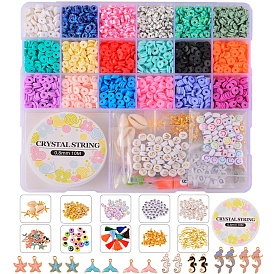 Polymer Clay Beads Kit for DIY Jewelry Set Making, Including Polymer Clay & Plastic & Resin & Acrylic & Cowrie Shell Beads, Alloy & Iron & Polyester Pendants, Alloy & Iron Findings, Elastic Thread
