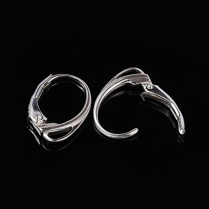 925 Sterling Silver Leverback Hoop Earring Findings, 17x11x1.5mm, Hole: 3.5x1mm, Pin: 0.8mm, about 15pairs/20g