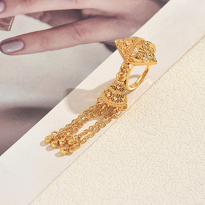 Bohemian Brass Finger Rings for Women, Rhombus, Tassel Rings