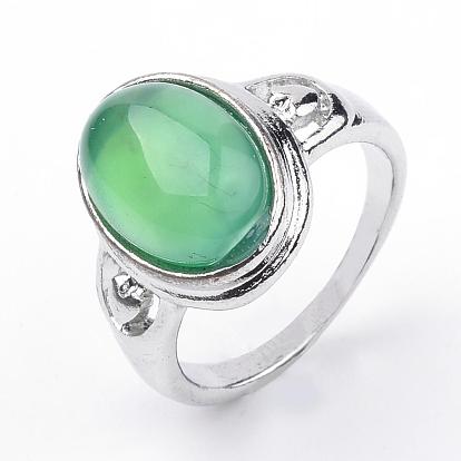 Natural Agate Rings, with Alloy Findings, Mixed Size, Oval, Platinum