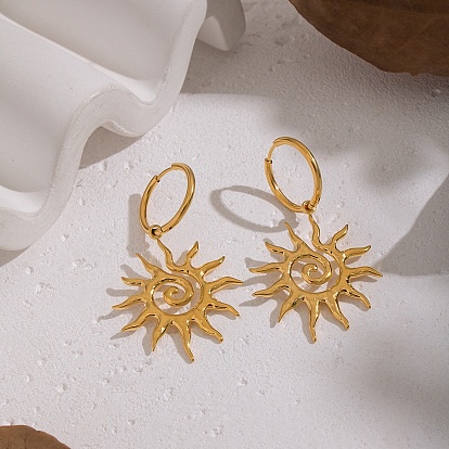 Европейские 304 серьги-подвески в форме спирали из нержавеющей стали в форме солнца для женщин