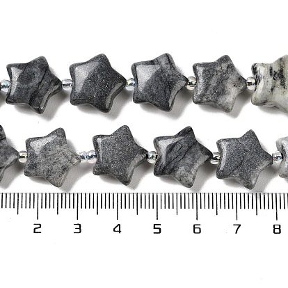 Brins de perles en pierre de soie noire naturelle / netstone, avec des perles de rocaille, étoiles