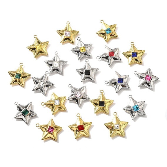 304 подвески из нержавеющей стали, со стразами, реальный 18 k позолоченный, ионное покрытие (ip), звезда