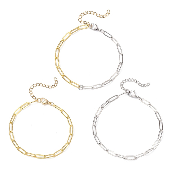 3шт. 304 Набор браслетов-скрепок из нержавеющей стали и латуни для женщин