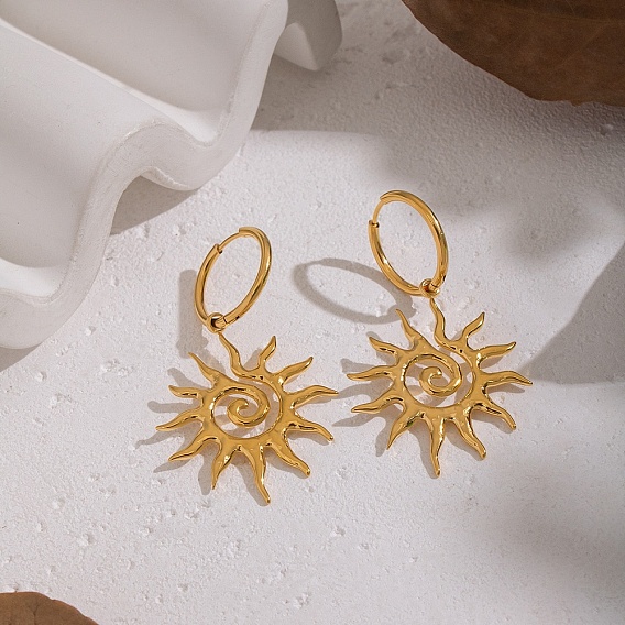 Европейские 304 серьги-подвески в форме спирали из нержавеющей стали в форме солнца для женщин