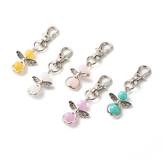 Imitation Gemstone Acrylic Beads Keychains, with Iron Flat Head Pins, Alloy Bead Frames, Alloy Beads and Alloy Swivel Lobster Claw Clasps, Angel