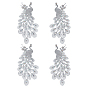 4Pcs 2 Styles Silver and Gold Thread with Resin and Rhinestones Applique Embroidery, Peacock