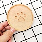 Beech Wood Cup Mats, Round Coaster with Tray & Carved Bear Paw Print
