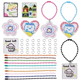 Набор для изготовления подвесных украшений своими руками, включая акриловые подвески в виде дома, кошки, собаки, сердца и цветов, цепи железный шар, Перейти латунные