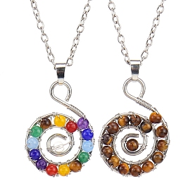 Twining Natural Gemstone Spiral Pendant Necklaces, Cable Chains