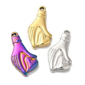 Ion Plating(IP) 304 Stainless Steel Pendants, Palm with Heart Charm