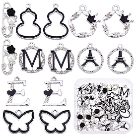 SUNNYCLUE 35Pcs 7 Style UV Plated Alloy Rhinestone Pendants, with Enamek, Resin and ABS Plastic Imitation Pearl, Mixed Shapes, Cadmium Free & Lead Free