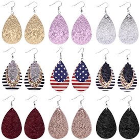 Double-layer Waterdrop PU Leather Earrings Set with American Flag Design