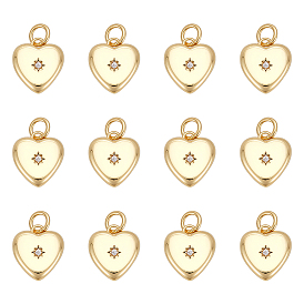 12Pcs Brass Micro Pave Clear Cubic Zirconia Pendants, Heart, Cadmium Free & Lead Free