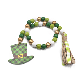 Wood Beaded Garlands, with Jute Tassel, Pendant, for St.Patrick's  Day