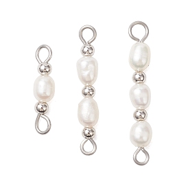 3шт. 3 стили натуральный культивированный пресноводный жемчуг рисовые бусины соединительные подвески, С латунными круглыми бусами, кремово-белые