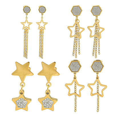 Ионное покрытие (ip) 304 серьги-гвоздики в форме звезды из нержавеющей стали, со стразами