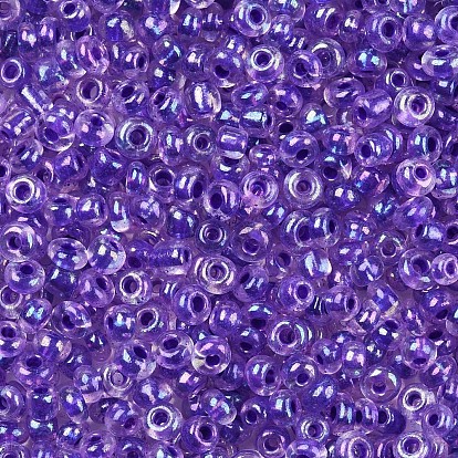8/0 Transparent Colours Rainbows Glass Seed Beads, Round Hole, Round