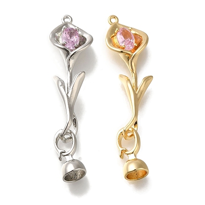 Латунь раз по сравнению с застежками, микро-паве розового фианита, без кадмия, без никеля и без свинца, цветок