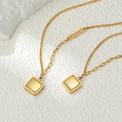 304 Кулон из нержавеющей стали квадратной формы с текстурированной поверхностью, цепочка из нескольких частей, ожерелье для женщин