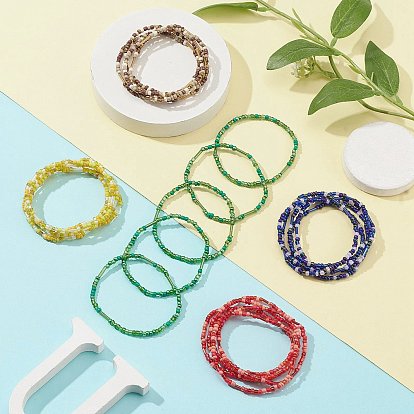 5Pcs Glass Seed Beaded Stretch Bracelets Set, Stackable Bracelets