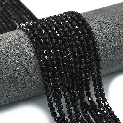 Натуральные бусины из черного оникса (окрашенные и нагретые), энергетическая призматическая огранка с двойными концами бусины, граненые двухконусные