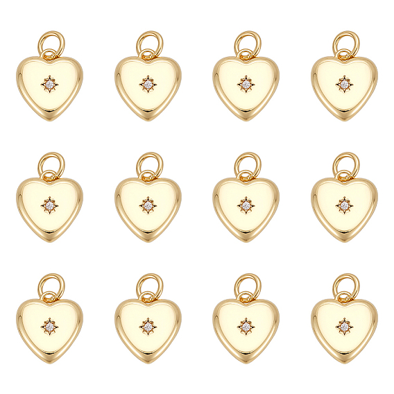 12Pcs Brass Micro Pave Clear Cubic Zirconia Pendants, Heart, Cadmium Free & Lead Free