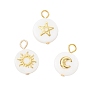 3 шт 3 стили натуральные пресноводные ракушки плоские круглые подвески, с латунными пластинами солнца, луны и звезд и 304 двойными петлями из нержавеющей стали, золотые