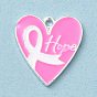 Breast Cancer Pink Awareness Ribbon Theme Alloy Enamel Pendants, Silver