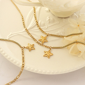 Fashion Five-pointed Star Pendant Chain Bracelet for Women, Titanium Steel 18K Gold Plated Jewelry