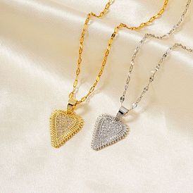 Винтажные латунные ожерелья с подвеской в форме сердца из прозрачных кубических цирконий с микропаве для женщин