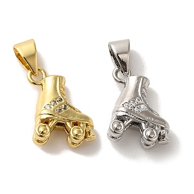 Rack Plating Brass Micro Pave Cubic Zirconia Charms, Cadmium Free & Lead Free, Long-Lasting Plated, Skate