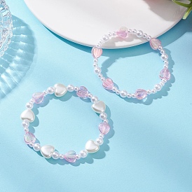 2Шт. эластичные браслеты из искусственного жемчуга и акриловых бусин из АБС-пластика для девочек, сердце