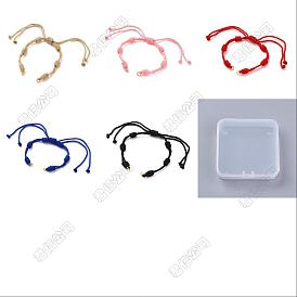 5 pcs 5 fabrication de bracelets en nylon tressé réglable de couleurs, avec 304 anneaux de saut ouverts en acier inoxydable
