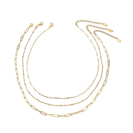 3Pcs 3 Style Brass Bar Link & Paperclip & Satellite Chain Necklaces Set for Men Women