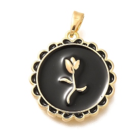 Латунь эмаль подвески, реальный 18 k позолоченный, стойки покрытие, без свинца и без кадмия, долговечный, плоский круглый с подвеской в виде розы