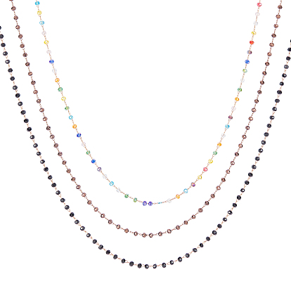 Handmade Brass Glass Beaded Chains, for DIY Chain Necklaces Making Kits