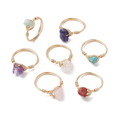 7 шт. 7 стили натуральных и синтетических колец на палец с драгоценными камнями, женское кольцо из медной проволоки